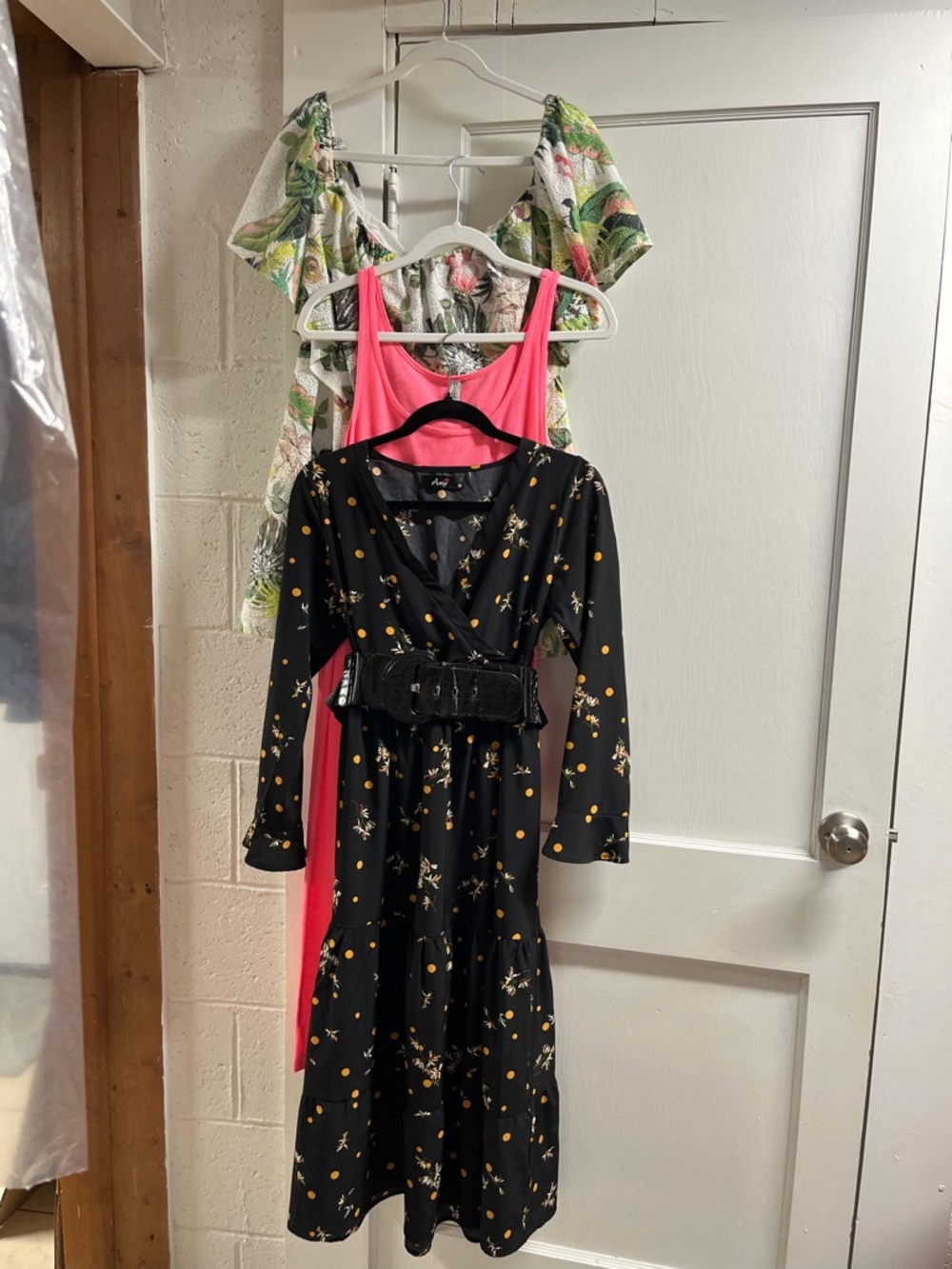 Lot of 3! Guess Floral off shoulder dress/black floral midi/long hot pink dress